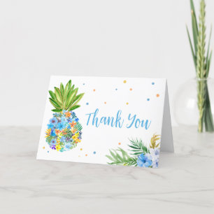 Carte De Remerciements Baby shower d'ananas bleu floral