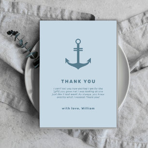 Carte De Remerciements Baby shower d'Ancre Nautique Élégant Bleu Clair