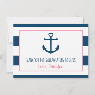 Carte De Remerciements Baby shower d'Ancre nautique fille de la marine ro