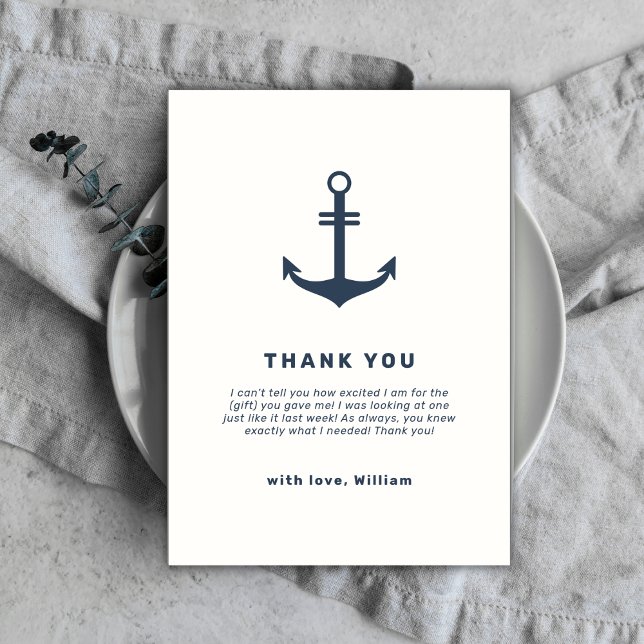 Carte De Remerciements Baby shower d'Ancres nautiques russes bleu marine (Navy Blue Rustic Nautical Anchor Baby Shower Thank You Card)