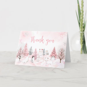 Carte De Remerciements Baby shower d'animaux de l'Arctique rose