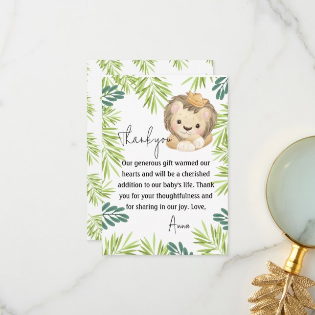 Carte De Remerciements baby shower d'animaux safari bébé lion king (Devant/Arrière en situation)