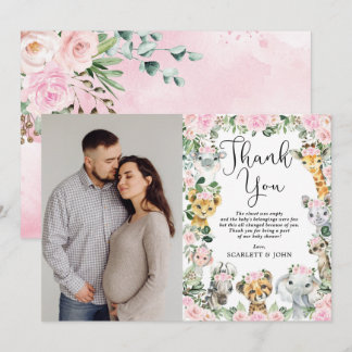 Carte De Remerciements Baby shower d'animaux sauvages de la Jungle rose F