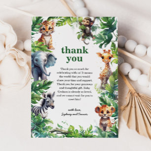 Carte De Remerciements Baby shower d'animaux tropicaux de la Jungle migno