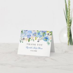 Carte De Remerciements Baby shower d'aquarelle bleu Floral