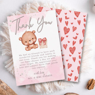 Carte De Remerciements Baby shower d'aquarelle couleur coeur rose pâle