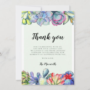 Carte De Remerciements Baby shower d'aquarelle de cactus succulent