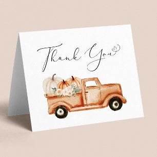 Carte De Remerciements Baby shower d'aquarelle de camion Vintage citrouil