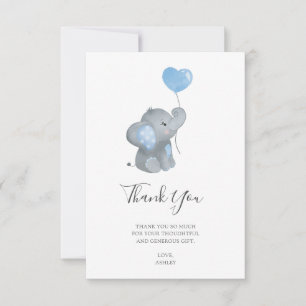 Carte De Remerciements Baby shower d'aquarelle de garçon Elephant