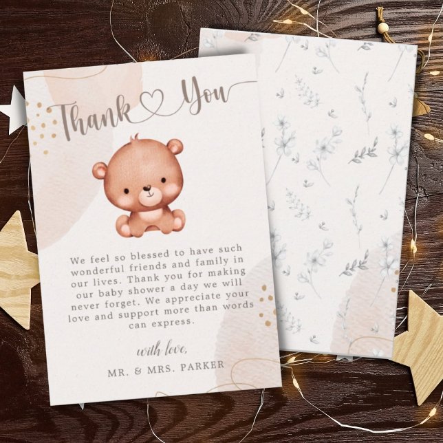 Carte De Remerciements Baby shower D'Aquarelle De L'Ours Neutre Selon Le  (Créateur téléchargé)