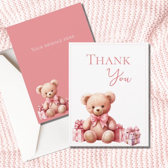 Carte De Remerciements Baby shower d'aquarelle de l'ours rose (Créateur téléchargé)