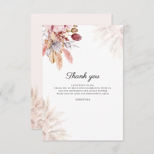 Carte De Remerciements Baby shower d'aquarelle en laiton Pampas (Devant / Derrière)