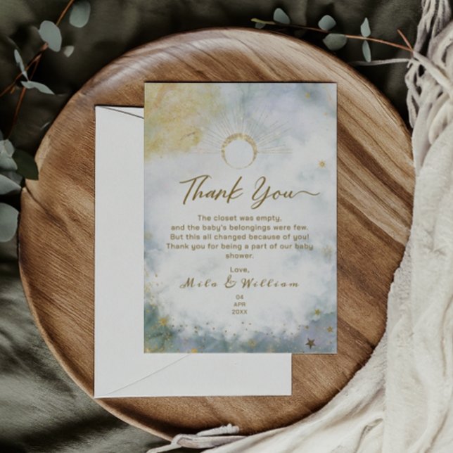 Carte De Remerciements Baby shower d'aquarelle Gold Celestie Sky (Créateur téléchargé)