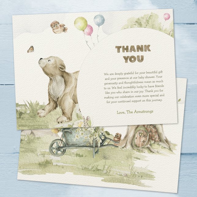 Carte De Remerciements Baby shower d'aquarelle mignonne Little Bear (Watercolor Bear Cub Bearly Wait Baby Shower Thank You Card ©Susanne Sachers - Sunny Mind Design 🌞)