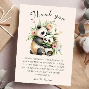 Carte De Remerciements Baby shower d'aquarelle mignonne Ours & Fleurs