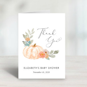 Carte De Remerciements Baby shower d'aquarelle orange citrouille