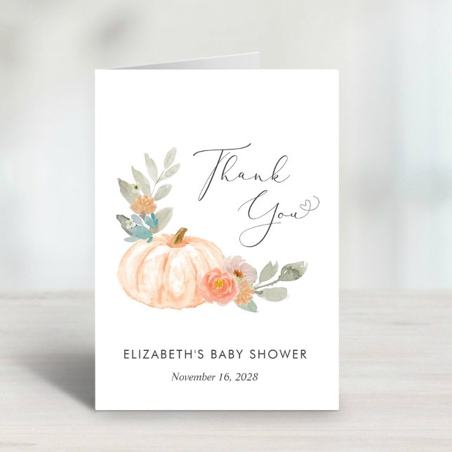 Carte De Remerciements Baby shower d'aquarelle orange citrouille (Créateur téléchargé)