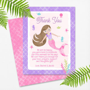 Carte De Remerciements Baby shower d'aquarelle pour cheveux Brown de sirè