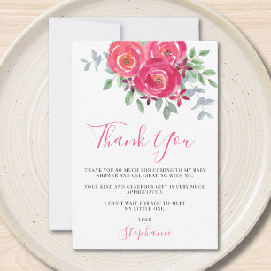 Carte De Remerciements Baby shower d'aquarelle rose