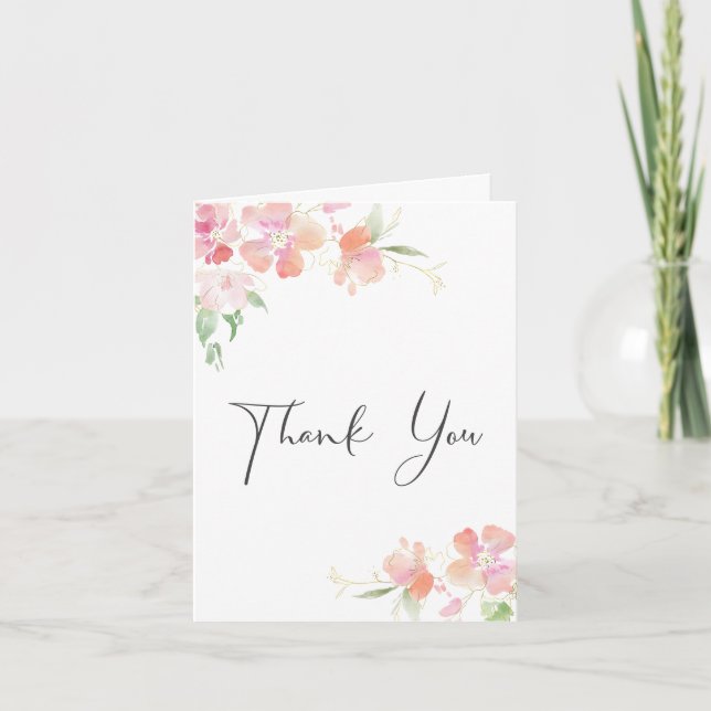 Carte De Remerciements Baby shower d'aquarelle rose floral (Devant)
