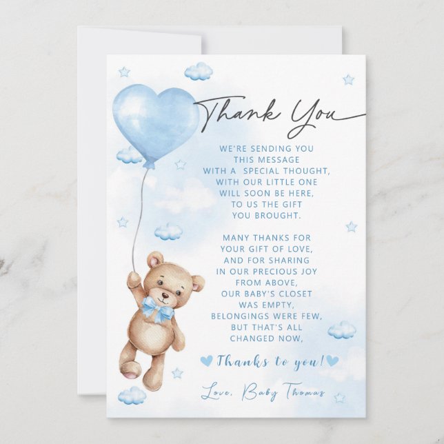 Carte De Remerciements Baby shower d'attente avant (Devant)