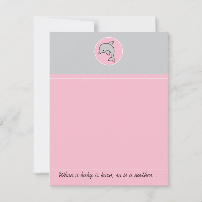 Carte de remerciements baby shower, Dauphin rose (Devant)