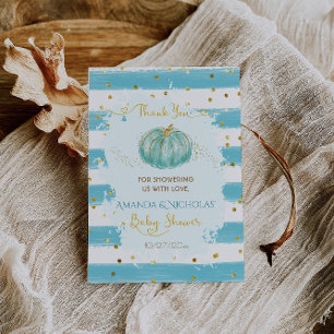 Carte De Remerciements Baby shower d'automne Citrouille bleu