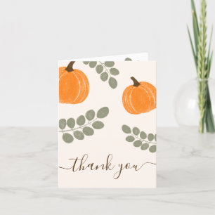 Carte De Remerciements Baby shower d'automne Citrouille mignon Eucalyptus