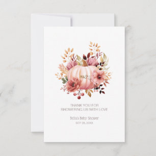 Carte De Remerciements Baby shower d'automne Citrouille rose