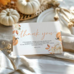 Carte de remerciements Baby shower d'automne du pe<br><div class="desc">Voici notre Carte de remerciements de Baby shower d'automne "Little Citrouille", conçu pour express votre gratitude avec charme saisonnier. Cette carte présente un thème citrouille adorable, parfait pour envoyer des remerciements sincères à vos invités pour leurs cadeaux et leur présence réfléchis. Avec ses couleurs chaudes d'automne et son design accueillant,...</div>