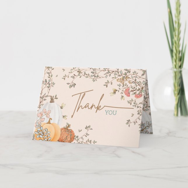 Carte De Remerciements Baby shower d'automne du Petit Citrouille (Devant)