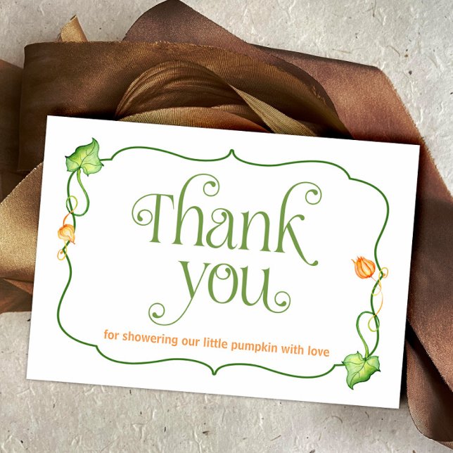 Carte De Remerciements Baby shower d'automne neutre pour le petit Citroui (Little Pumpkin on the Way Autumn Fairytale Baby Shower Thank You Card)