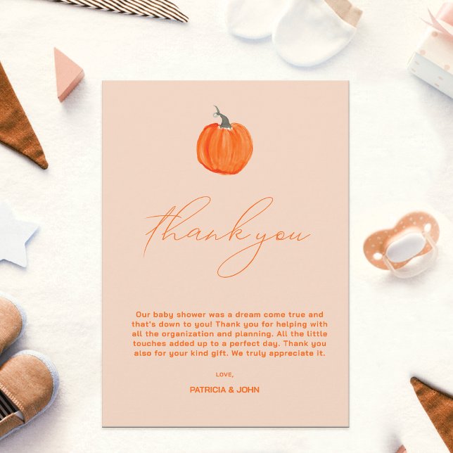 Carte De Remerciements Baby shower d'automne neutre pour le petit Citroui (Little Pumpkin Gender Neutral Fall Baby Shower Thank You Card )