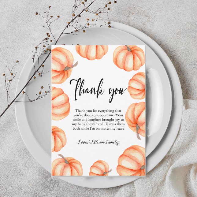 Carte De Remerciements Baby shower d'automne Orange Citrouille Halloween (Orange Pumpkin Halloween Fall Baby Shower Thank You Card)