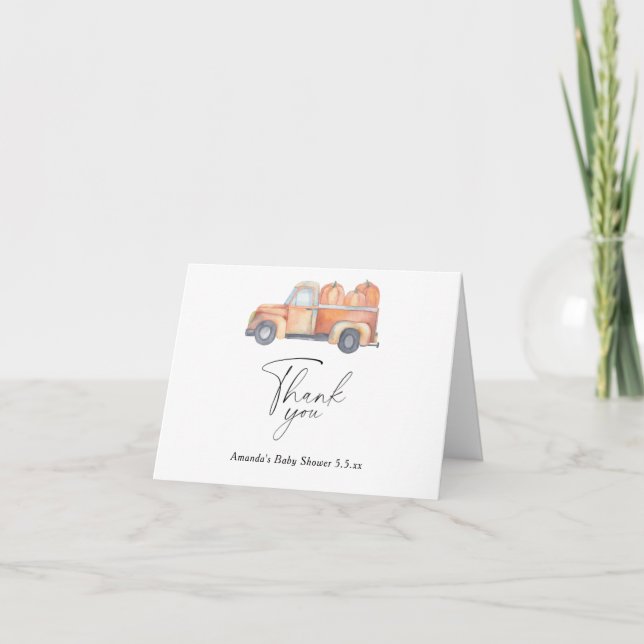 Carte De Remerciements baby shower d'automne pour camion citrouille - Car (Devant)