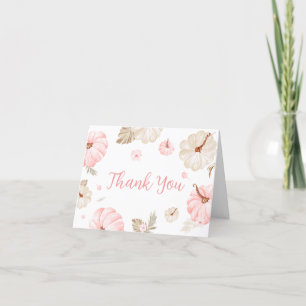 Carte De Remerciements Baby shower d'automne rose doux petit Citrouille