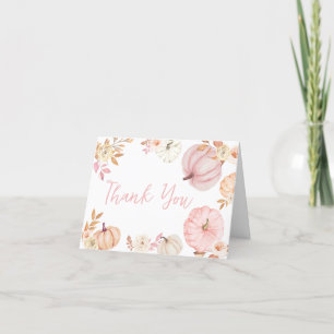 Carte De Remerciements Baby shower d'automne rose Little Citrouille