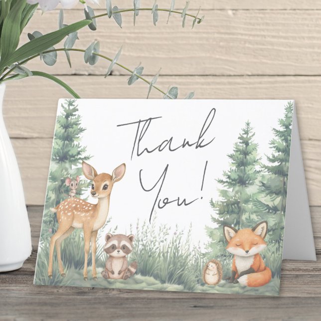 Carte De Remerciements Baby shower d'aventure des animaux forestiers de b (Woodland Forest Animals Adventure Baby Shower Thank You Card)