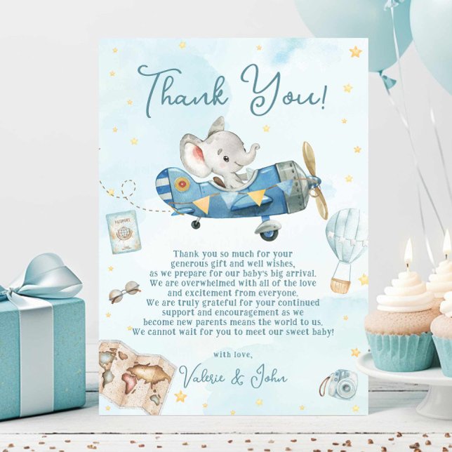 Carte De Remerciements Baby shower d'aventure Eléphant Cute (Créateur téléchargé)