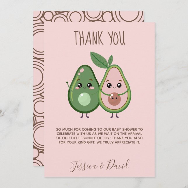 Carte De Remerciements Baby shower d'Avocado rose Saint-Guacamole (Devant / Derrière)