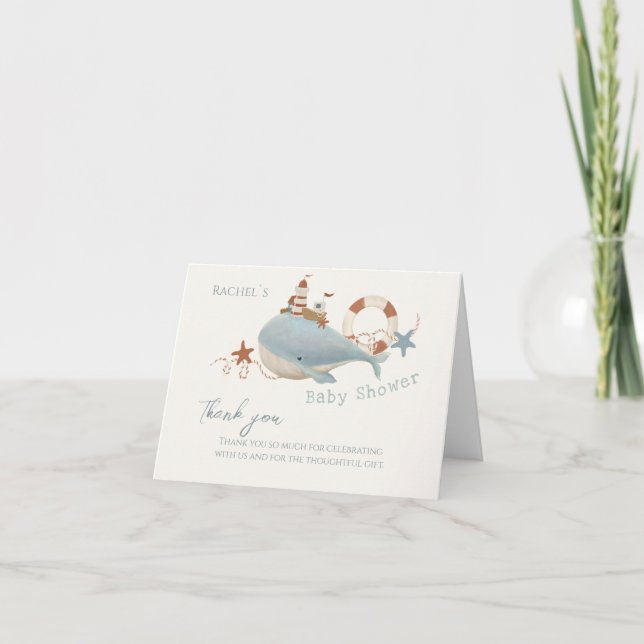 Carte De Remerciements Baby shower de baleines adorable (Devant)