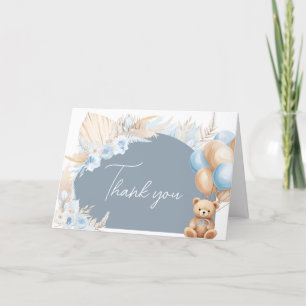 Carte De Remerciements Baby shower de ballon à ours bleu Boho