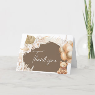 Carte De Remerciements Baby shower de ballon de l'ours Boho Brown