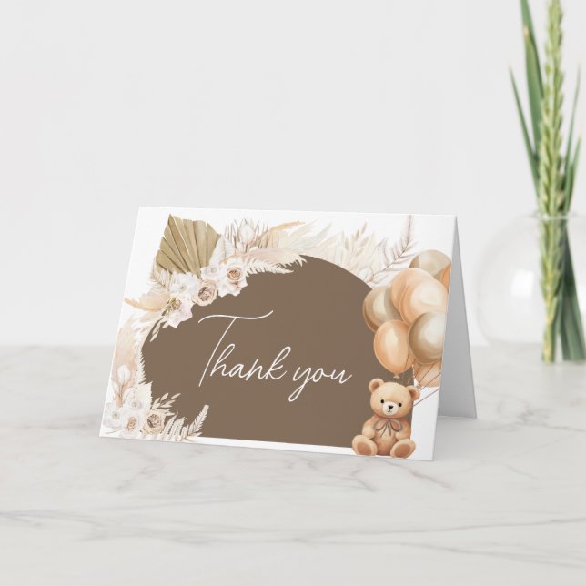 Carte De Remerciements Baby shower de ballon de l'ours Boho Brown (Devant)