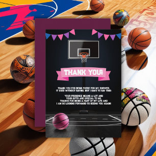 Carte De Remerciements Baby shower de basket-ball rose