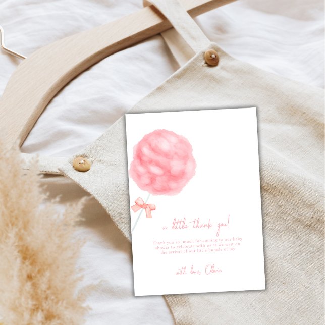 Carte De Remerciements Baby shower de bonbons en coton de chou rose minim (Pink Minimalist Sweet Bow Cotton Candy Baby Shower Thank You Card)