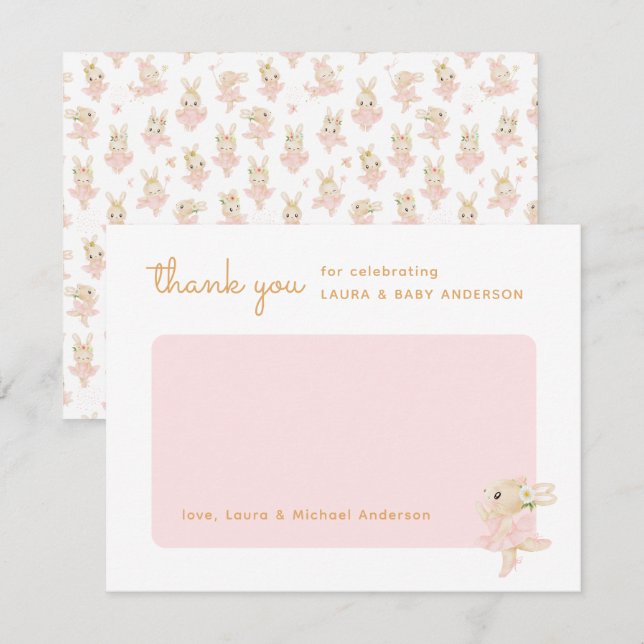 Carte De Remerciements Baby shower de Bunny Ballerina (Devant / Derrière)