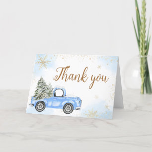 Carte De Remerciements Baby shower de camion bleu d'hiver