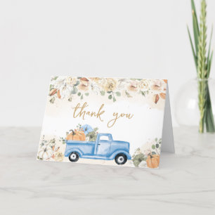 Carte De Remerciements Baby shower de camion bleu petit Citrouille