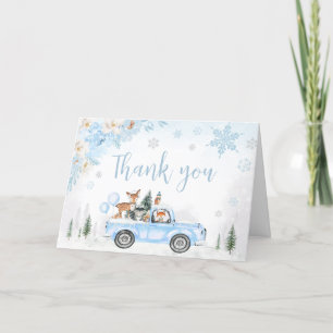 Carte De Remerciements Baby shower de camion Blue Winter Woodland